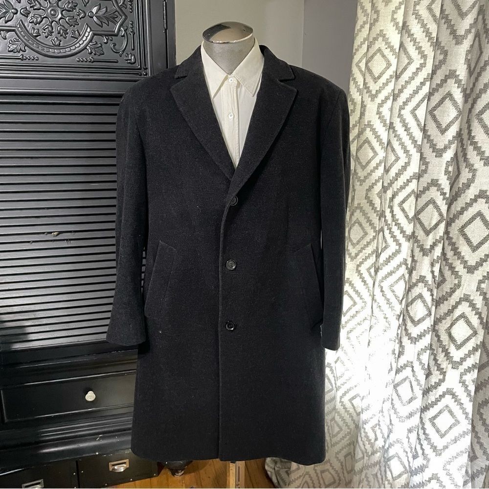 Hugo Boss‎ Morgan 100% Wool Long Black Coat Overcoat Men’s Size 42E